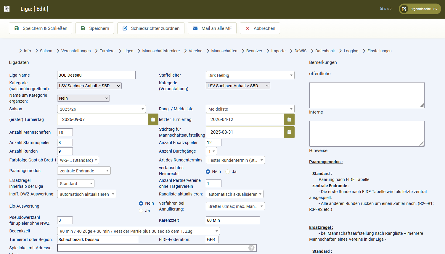 Das Backend - Ligen 1